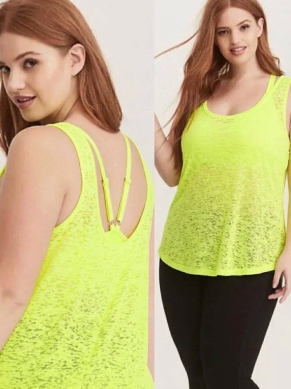 TORRID 00 Plus Size Active Burnout Wicking 2fer Active Tank Yellow w/ Sports Bra